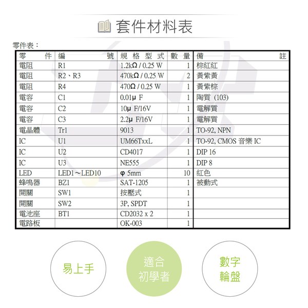 OK-003 LED 電子幸運轉盤 基礎電路 實習套件包