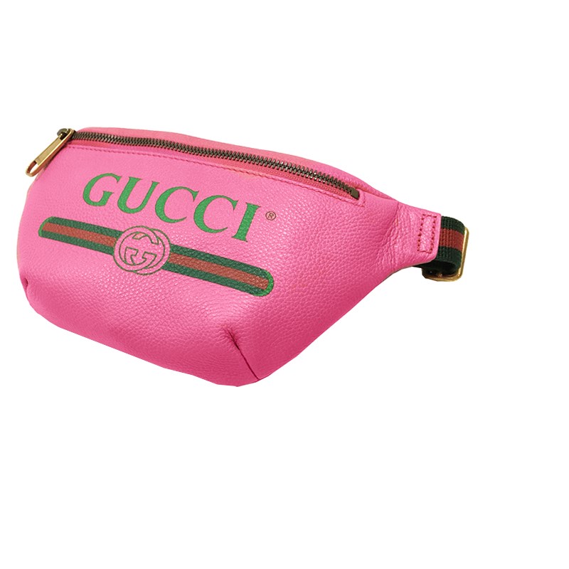 【GUCCI 古馳】527792 復古風格的圖案小牛皮綠紅綠織帶腰包/斜背包(80CM)