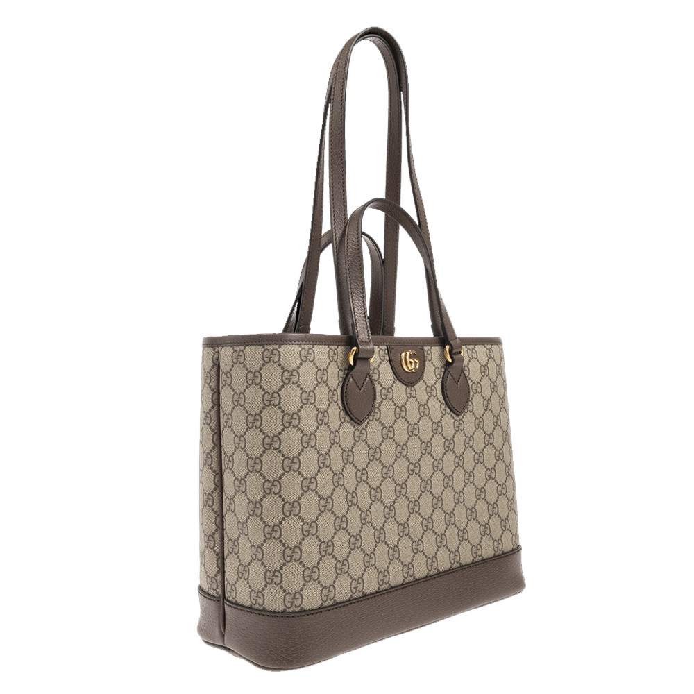 【GUCCI 古馳】 765043 經典GG Supreme帆布中型手提/肩背托特包(棕色)