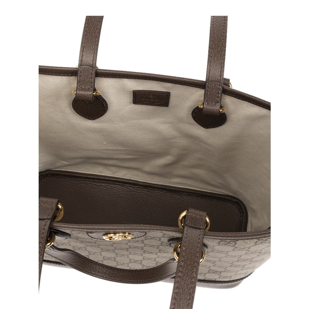 【GUCCI 古馳】 765043 經典GG Supreme帆布中型手提/肩背托特包(棕色)