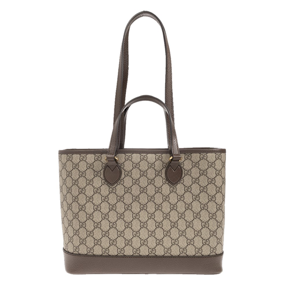 【GUCCI 古馳】 765043 經典GG Supreme帆布中型手提/肩背托特包(棕色)