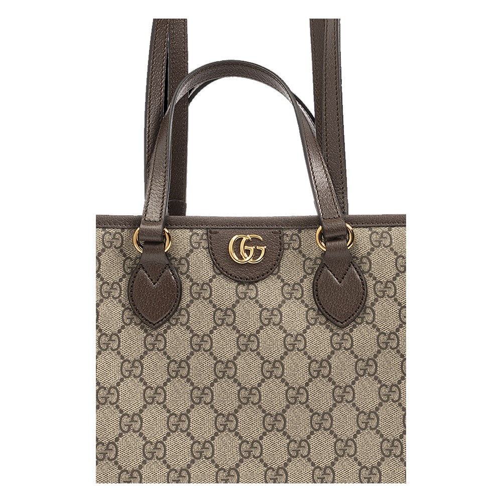 【GUCCI 古馳】 765043 經典GG Supreme帆布中型手提/肩背托特包(棕色)