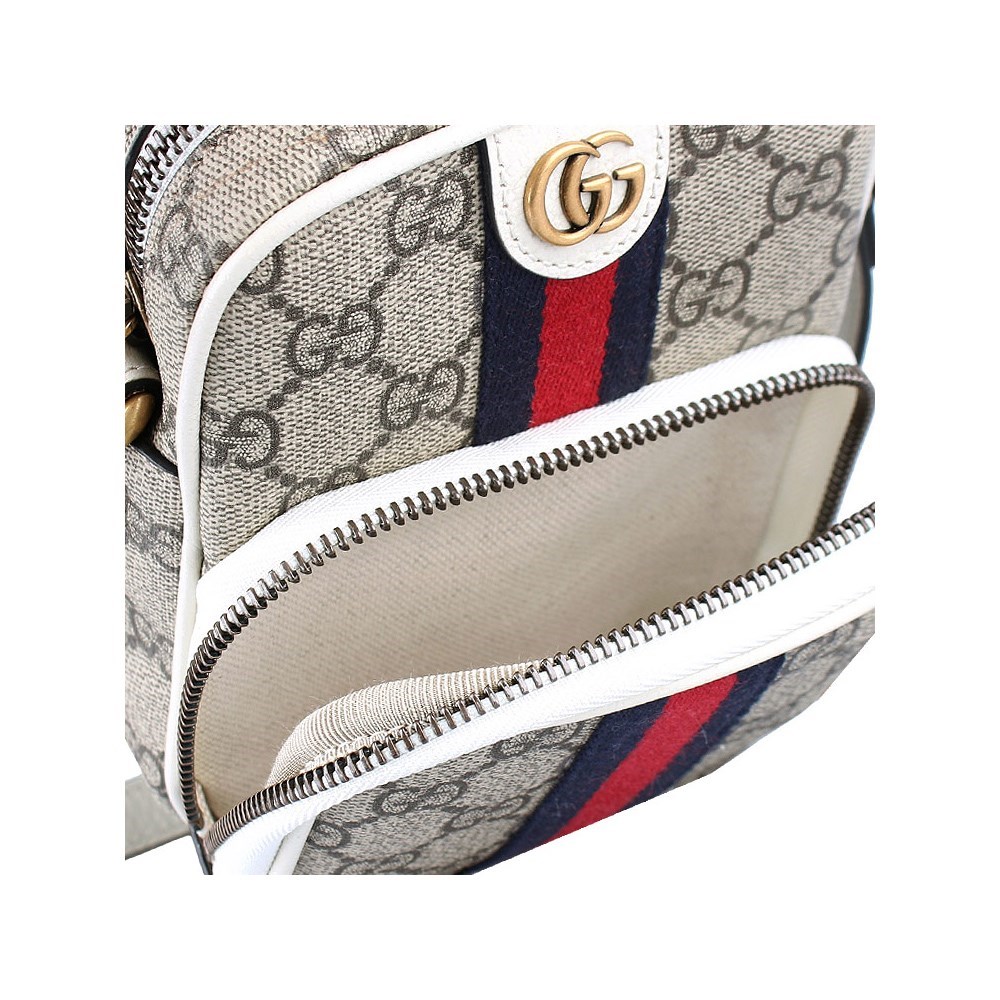 【GUCCI 古馳】671682 經典Ophidia系列GG supreme帆布肩背斜背手機包(白色)