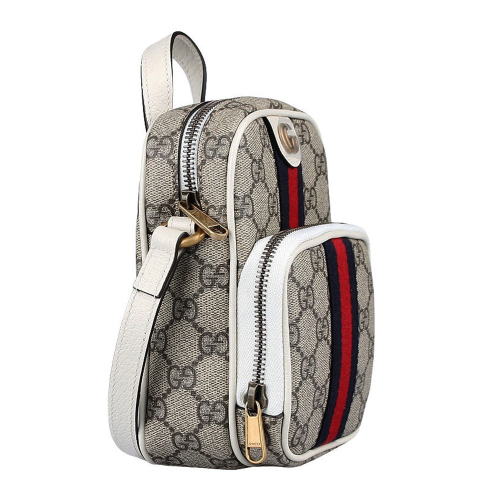 【GUCCI 古馳】671682 經典Ophidia系列GG supreme帆布肩背斜背手機包(白色)