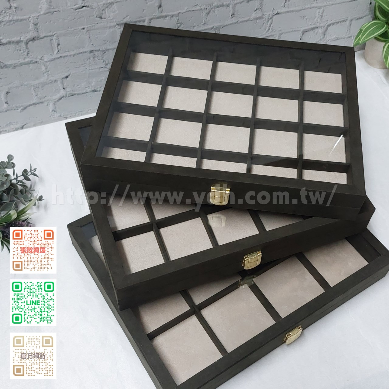 24x30公分20格玻璃蓋收納盒(麂皮)