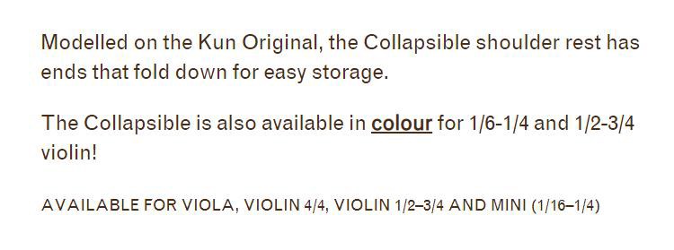 加拿大Kun Collapsible DR200C小提琴肩墊-可折疊式3/4-1/2適用/限量套裝組