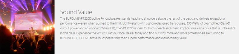 BEHRINGER VP1520D 主動式喇叭 -550瓦2路PA揚聲器系統/帶有15英寸低音揚聲器/原廠公司貨