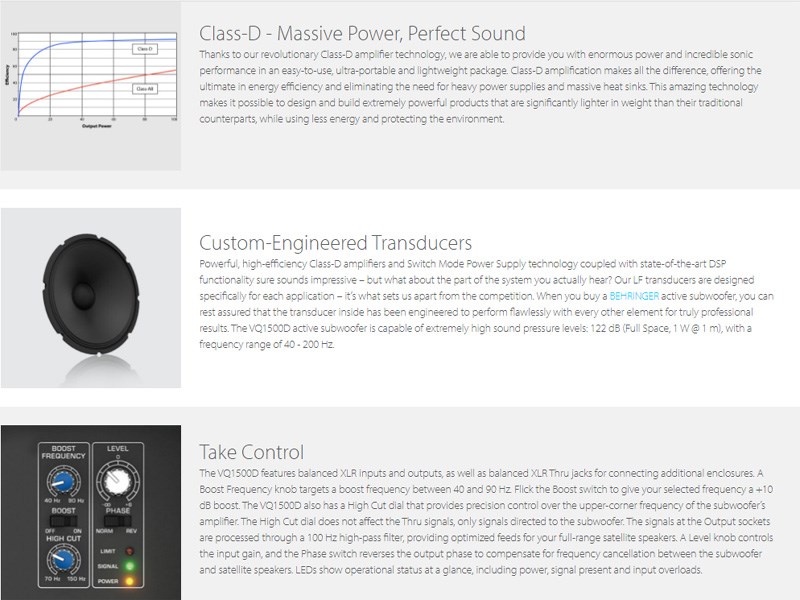 BEHRINGER VQ1800D 主動式喇叭-內置立體聲500瓦18英寸PA低音炮/原廠公司貨