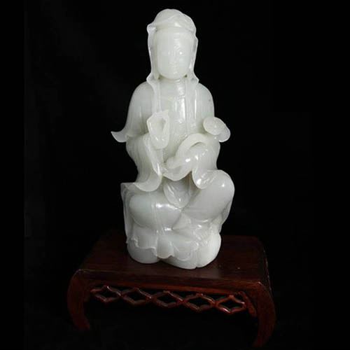 【鑑別書付き本物】和田白玉 観音菩薩座像 仏像 佩玉 根付牌子 和田玉ペンダント 鑑別書付き本物】和田白玉 観音菩薩 仏像 佩玉 根付 牌子 和田玉