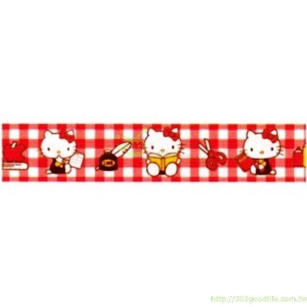 三麗鷗 Hello Kitty 凱蒂貓.卡其. 紅格.文具和紙膠帶  H3845. 15mm     4901610579282