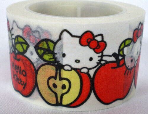 三麗鷗 Hello Kitty 凱蒂貓. 紅.蘋果.大臉 和紙膠帶   H3855 寬25mm   4901610581117