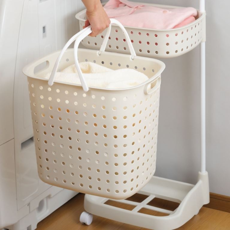 日本製 JEJ 3層洗衣籃附輪 -牙白  4528302641715/-棕  4528302641708
