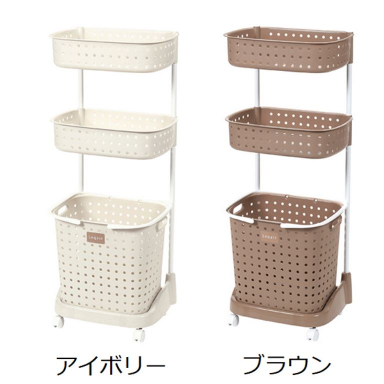 日本製 JEJ 3層洗衣籃附輪 -牙白  4528302641715/-棕  4528302641708
