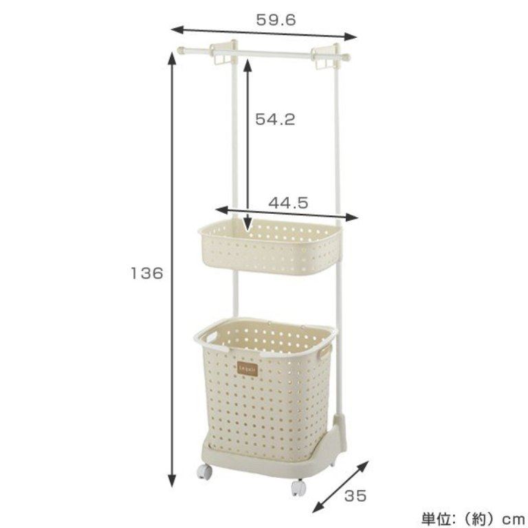 日本製  JEJ  2層洗衣籃附輪+毛巾架 -牙白4528302640510-棕 4528302640527