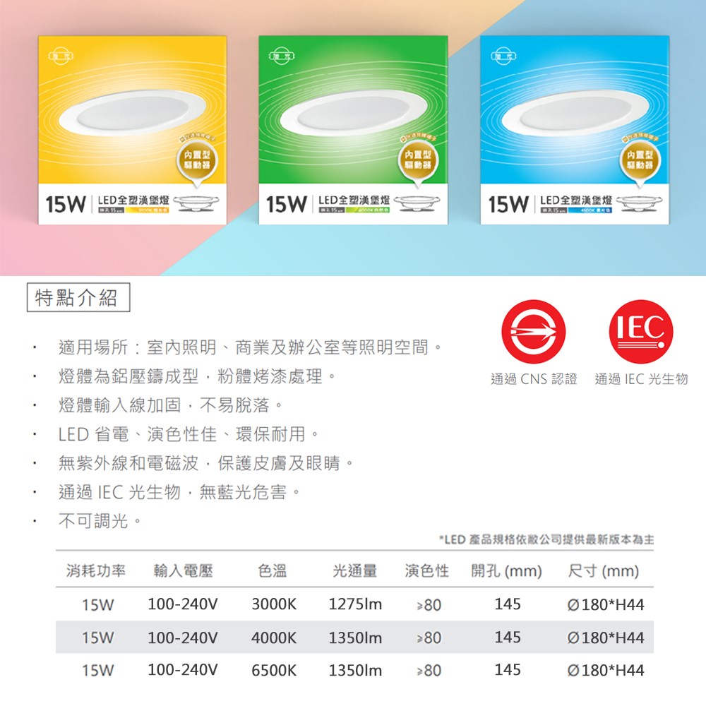 【宇豐國際】旭光 LED 15W 崁孔14.5公分(CM) 崁燈 漢堡燈 全電壓 附安定器 LED節能面板光源 保固一年