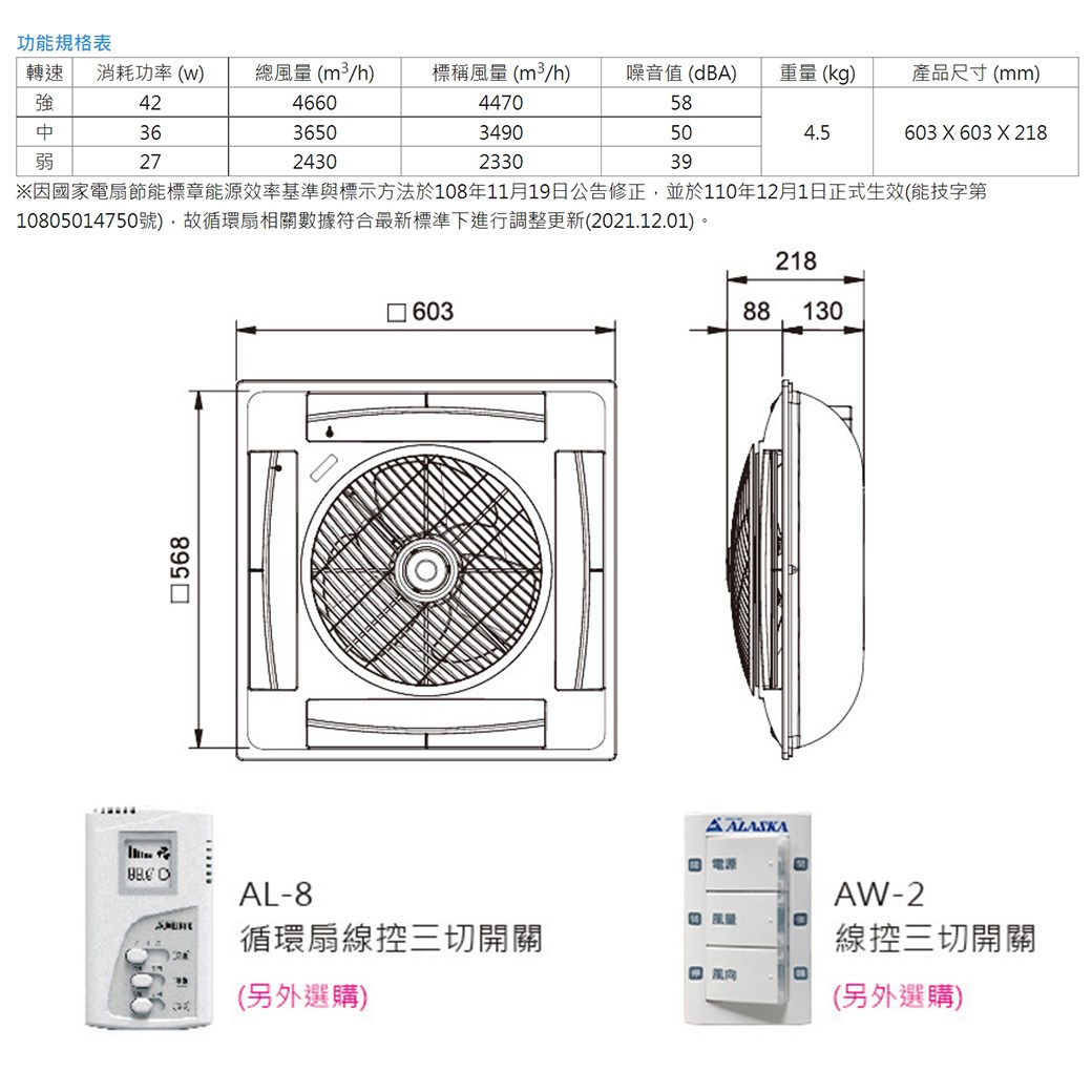 【宇豐國際】含稅 阿拉斯加ALASKA 輕鋼架節能循環扇 SA-359 (含方形固定座)  靜音功能 AC交流馬達 附遙控 110V 電風扇 