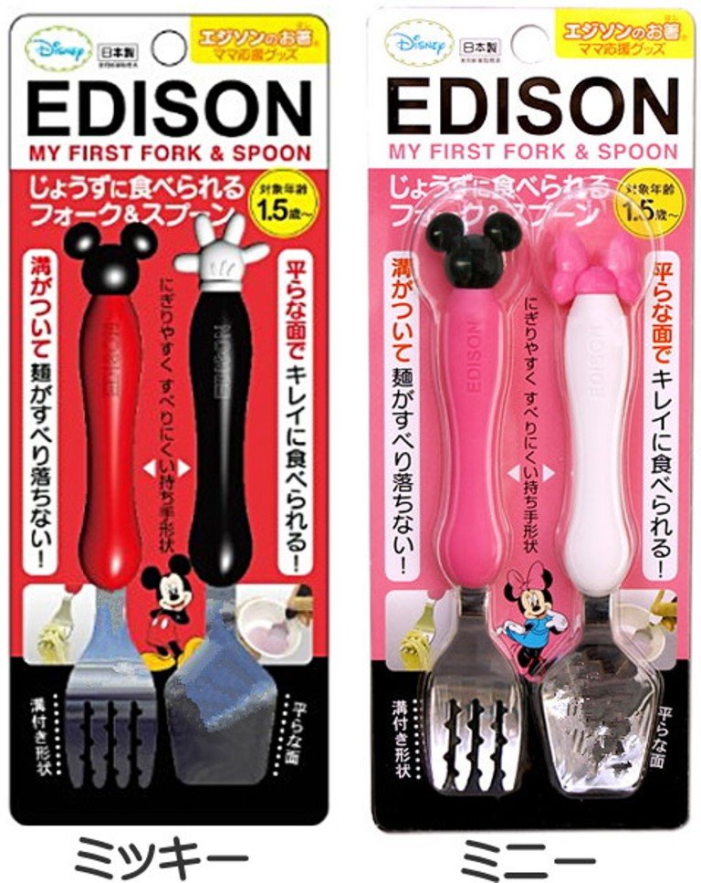 日本製 DISNEY迪士尼 AKACHAN阿卡將 不鏽鋼防落叉匙組~ 米奇 / -米妮 