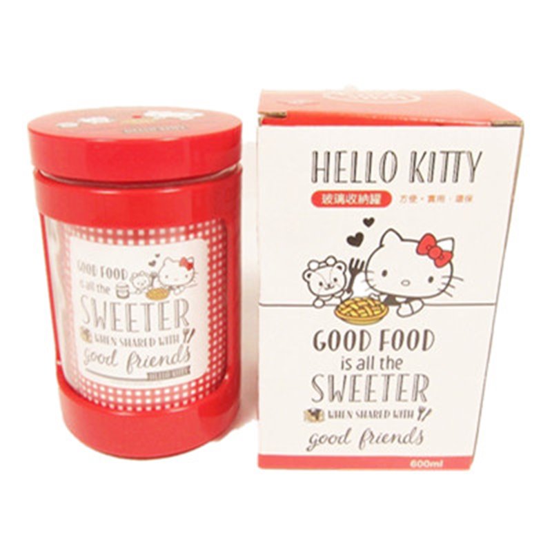 台灣製  三麗鷗系列 Hello Kitty凱蒂貓.蛋黃哥 玻璃收納罐 600ml ~ KT-1231  / 蛋黃哥-GU-1232