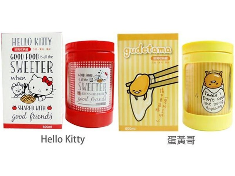 台灣製  三麗鷗系列 Hello Kitty凱蒂貓.蛋黃哥 玻璃收納罐 600ml ~ KT-1231  / 蛋黃哥-GU-1232