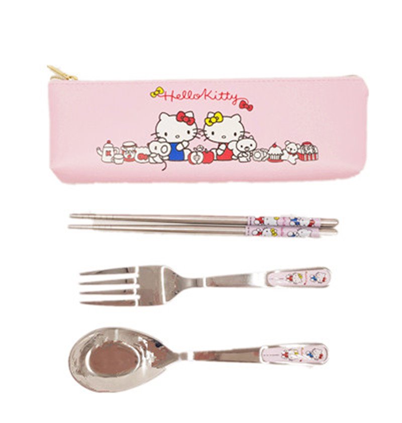 三麗鷗系列  Hello Kitty 凱蒂貓  三件式餐具組   4712977460454  -  KT-A-1354-4 (45) 桃紅 . KT-A-1354-5 (ACTION) 粉