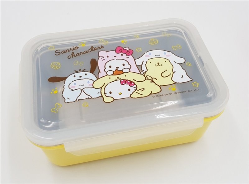 台灣製 三麗鷗系列 Hello Kitty凱蒂貓 大集合 不鏽鋼四面扣隔熱便當盒 700 ml ~粉色 /  -黃色