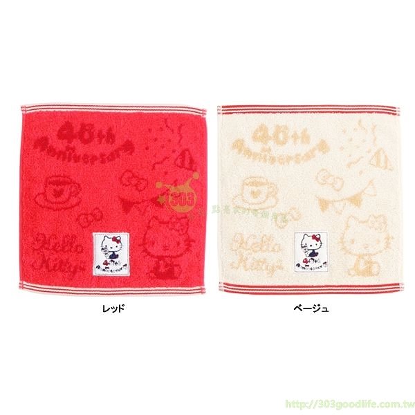 三麗鷗系列 Hello Kitty凱蒂貓  40週年 紅.白提花刺繡手帕小方巾   4905296439304