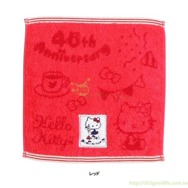 三麗鷗系列 Hello Kitty凱蒂貓  40週年 紅.白提花刺繡手帕小方巾   4905296439304