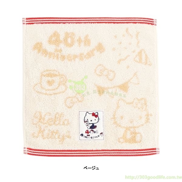 三麗鷗系列 Hello Kitty凱蒂貓  40週年 紅.白提花刺繡手帕小方巾   4905296439304
