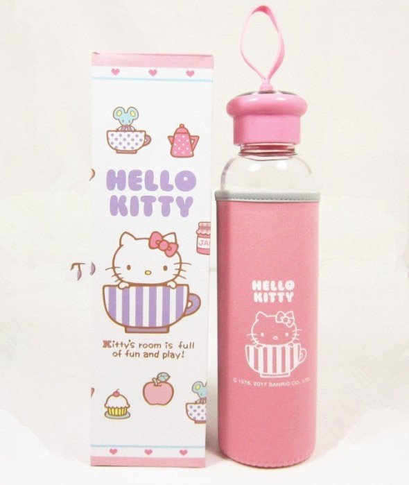 三麗鷗系列 Hello Kitty 凱蒂貓  附布套玻璃水壺.耐熱玻璃水瓶  500 ml 
