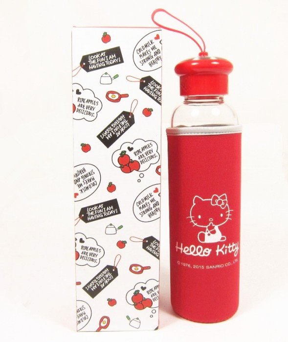 三麗鷗系列 Hello Kitty 凱蒂貓  附布套玻璃水壺.耐熱玻璃水瓶  500 ml 
