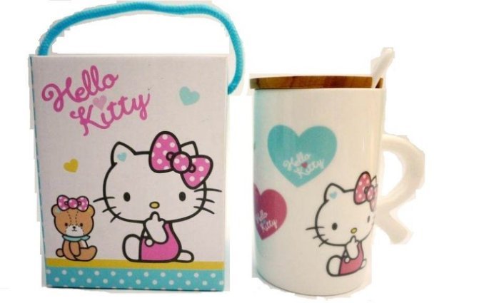 三麗鷗系列  Hello Kitty 凱蒂貓 快客馬克杯(附木蓋.湯匙)  4713968221955