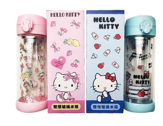 三麗鷗系列  Hello Kitty 凱蒂貓  雙層玻璃水壺 . 彈蓋雙層玻璃水壺300ml ~ KT-1416 -粉 / KT-1417-藍
