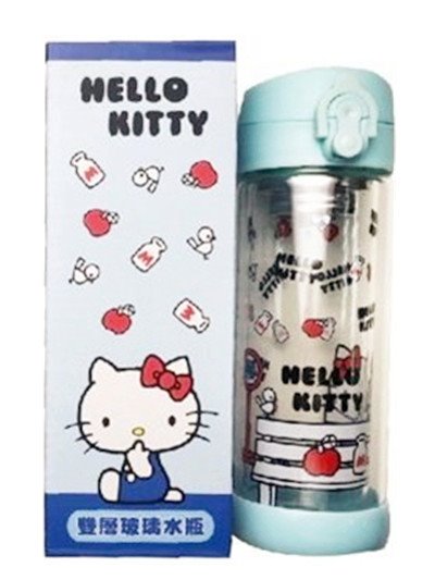 三麗鷗系列  Hello Kitty 凱蒂貓  雙層玻璃水壺 . 彈蓋雙層玻璃水壺300ml ~ KT-1416 -粉 / KT-1417-藍