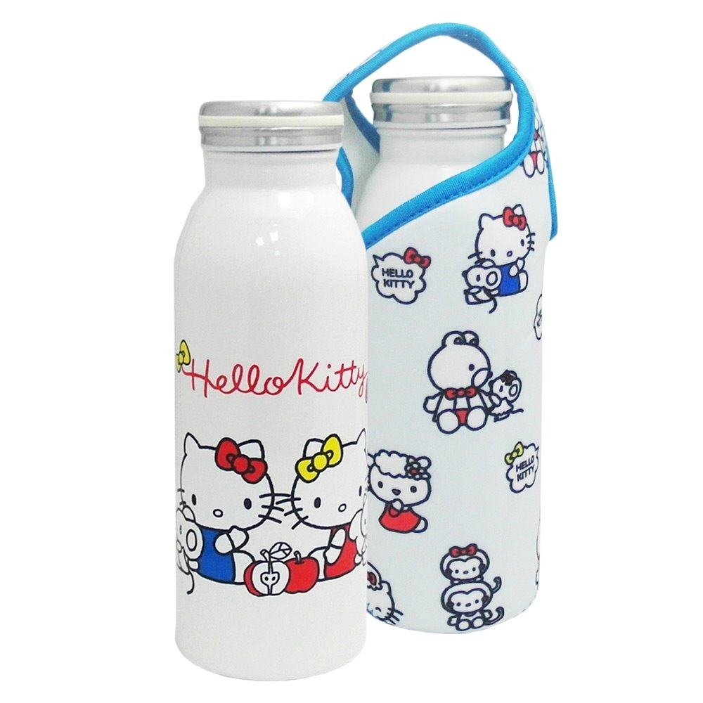 三麗鷗系列  Hello Kitty 凱蒂貓 保溫不鏽鋼牛奶瓶布套組450ml  ~ KT-45-1516-粉 / - KT-A-1517-心-白
