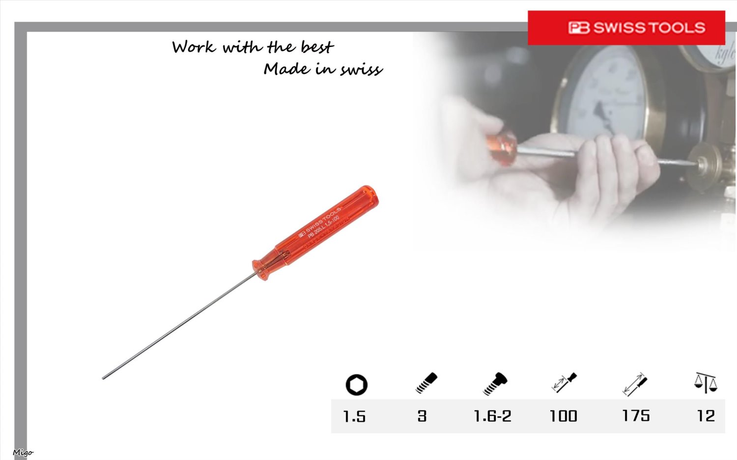 PB 205 L 1.5-100 公制:1.5mm 加長型六角螺絲起子