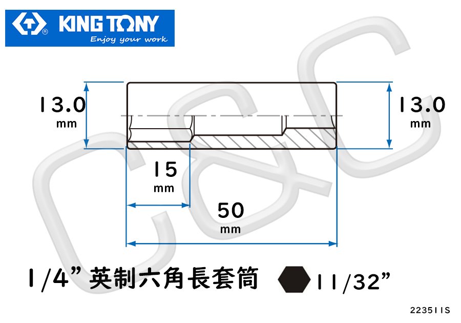 KING TONY 1/4”英制11/32”六角長套筒