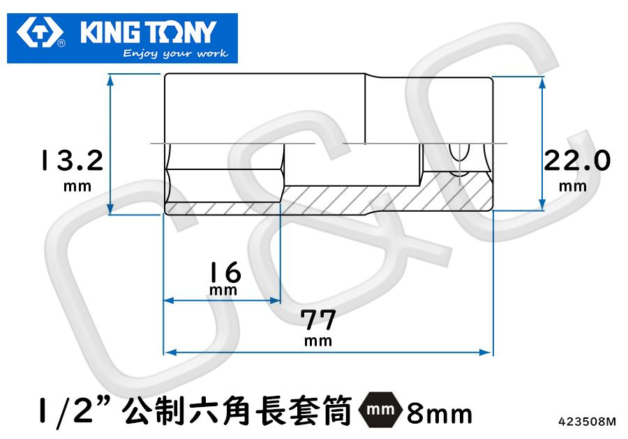 KING TONY 1/2”公制8mm六角長套筒