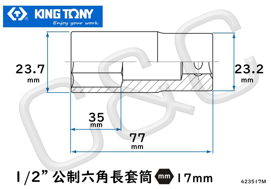 KING TONY 1/2”公制17mm六角長套筒