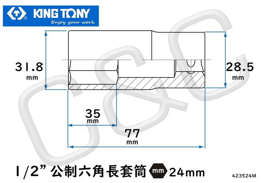 KING TONY 1/2”公制24mm六角長套筒
