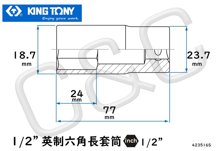 KING TONY 1/2”英制1/2”六角長套筒