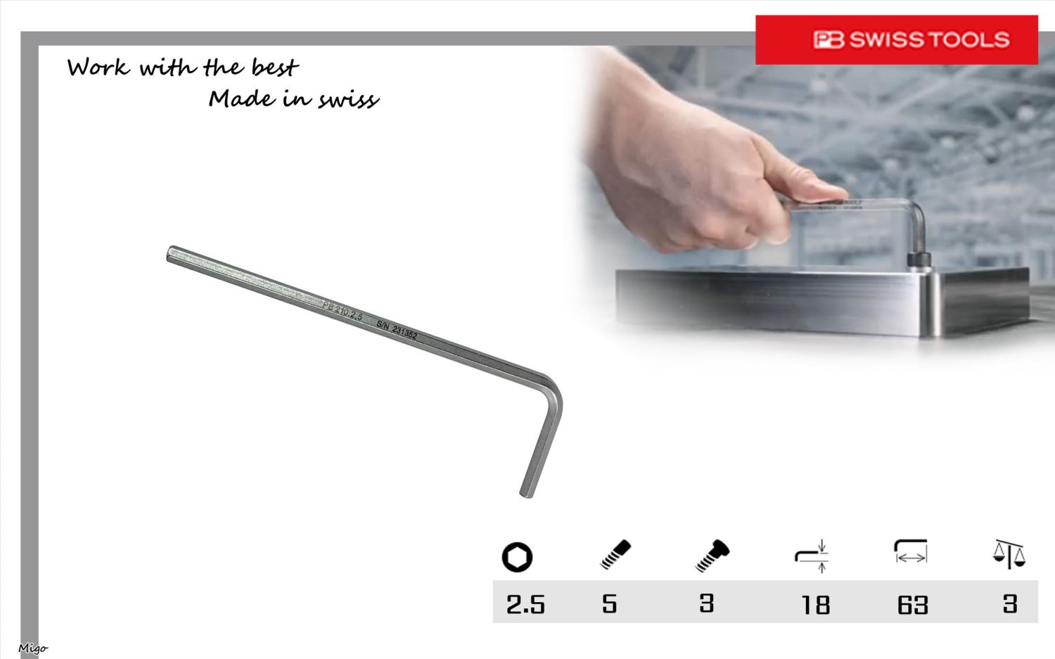 PB 210 2.5(公制:2.5mm)內六角扳手