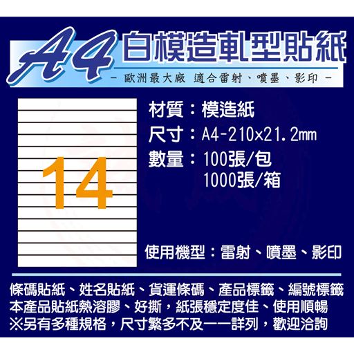 A4貼紙/白色模造 有切割規格 1000張(電腦列表機標籤/影印、雷射、噴墨)