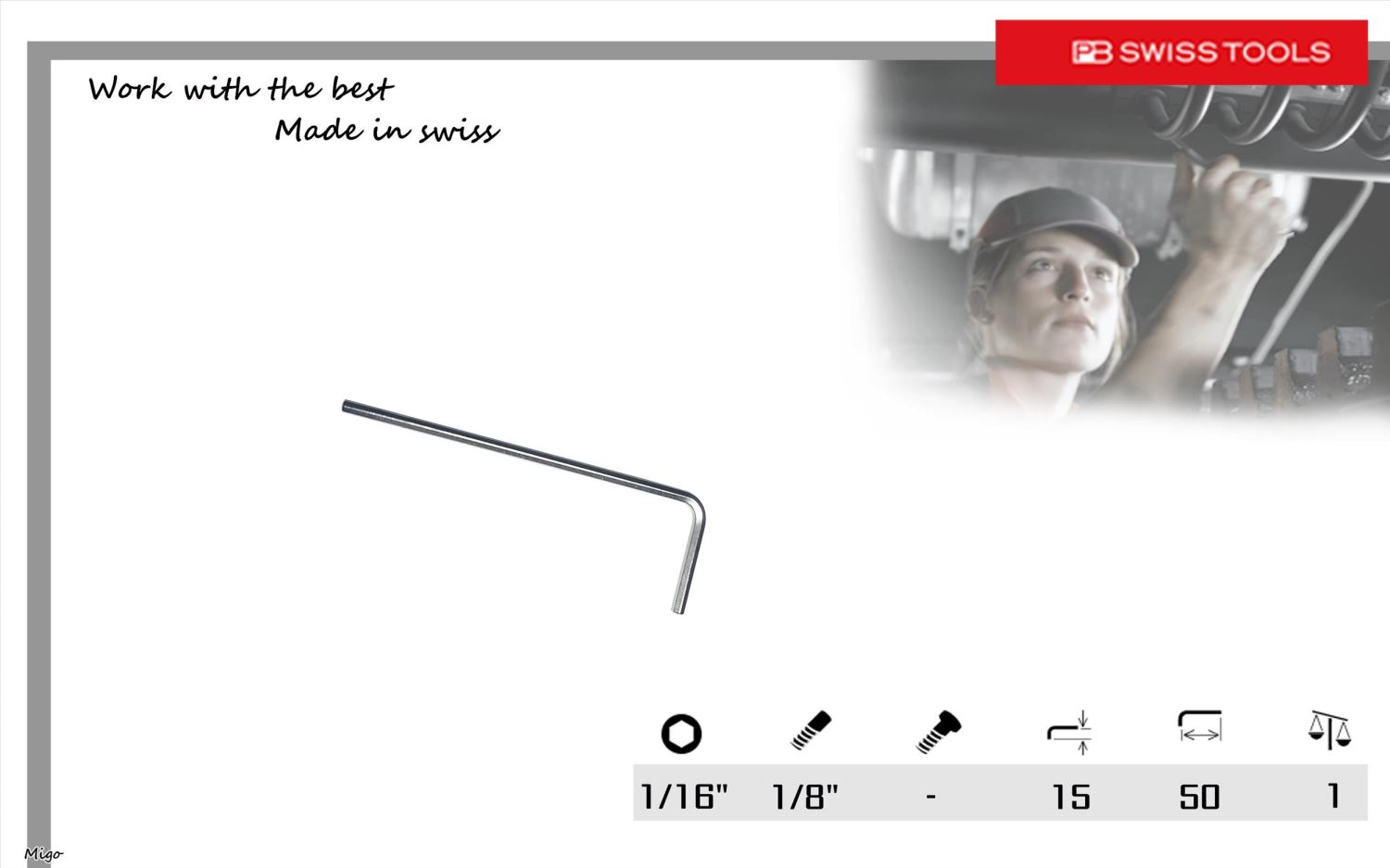 PB 213Z 1/16"(英制:1/16")內六角扳手