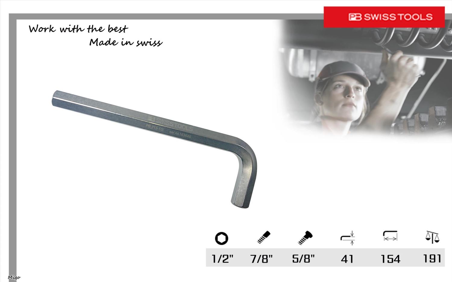 PB 213 1/2"(英制:1/2")內六角扳手
