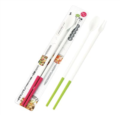 日本製 ECHO 0418-156 兩用筷.叉匙 .矽膠料理筷 . 多功能菜箸 2色  4991203157034