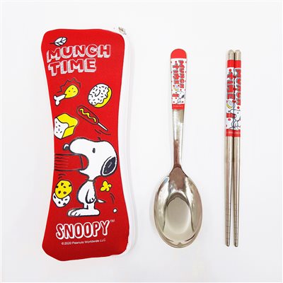 Snoopy  史努比  潛水布套二件式不鏽鋼餐具組 