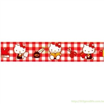 三麗鷗 Hello Kitty 凱蒂貓.卡其. 紅格.文具和紙膠帶  H3845. 15mm     4901610579282