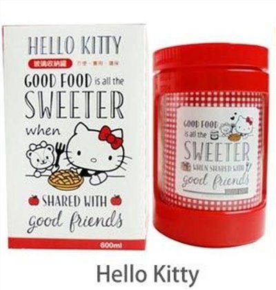 台灣製  三麗鷗系列 Hello Kitty凱蒂貓.蛋黃哥 玻璃收納罐 600ml ~ KT-1231  / 蛋黃哥-GU-1232