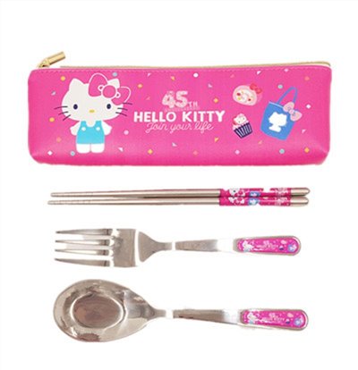 三麗鷗系列  Hello Kitty 凱蒂貓  三件式餐具組   4712977460454  -  KT-A-1354-4 (45) 桃紅 . KT-A-1354-5 (ACTION) 粉