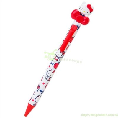 三麗鷗系列 Hello Kitty 凱蒂貓  D858 造型黑色簽字筆 ~ .紅.蘋果.大蝴蝶結  4901610155301